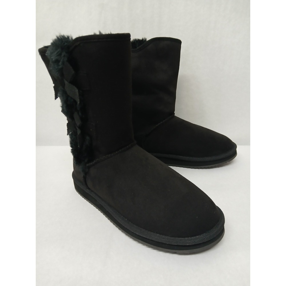 Fitory Women's Black Suede Fur Lined Snow Boots Sz 6